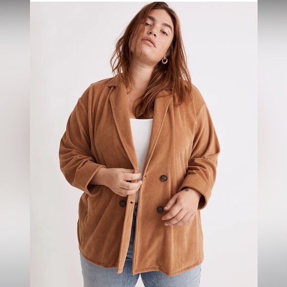NWT Madewell Plus Knit Corduroy Redford Blazer 2X Camel
